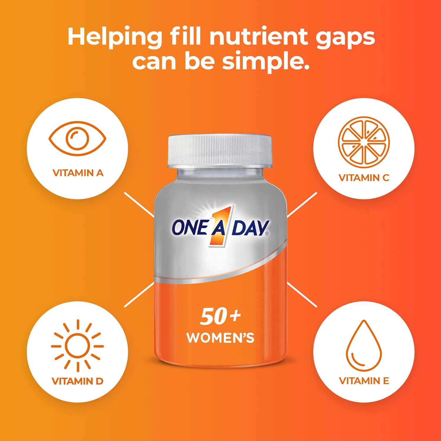 One A Day Women’s 50+ Multivitamins Tablet, Multivitamin for Women with Vitamin A, C, D, E and Zinc for Immune Health Support*, Calcium & more, 200 Count