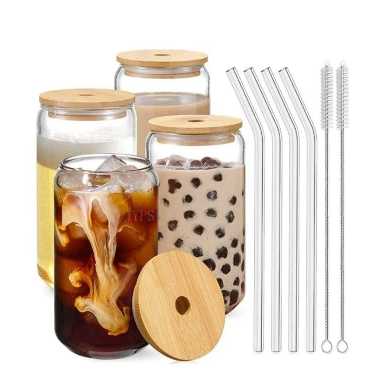 Creative Juice Milk Glass Cup With Lid and Straw